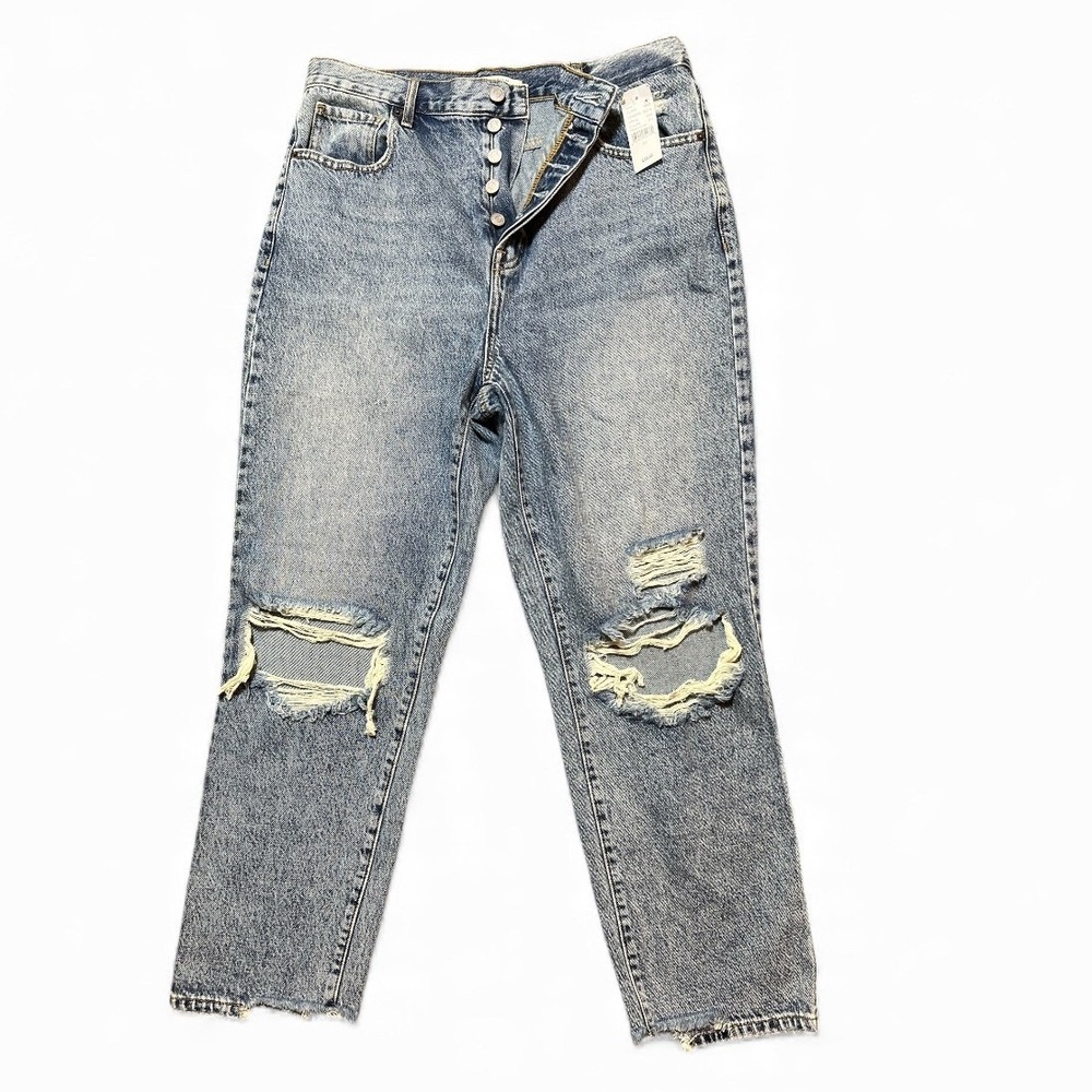 Pacsun High Rise Straight Jeans Distressed Light Wash Size 30 Button Fly Baggy